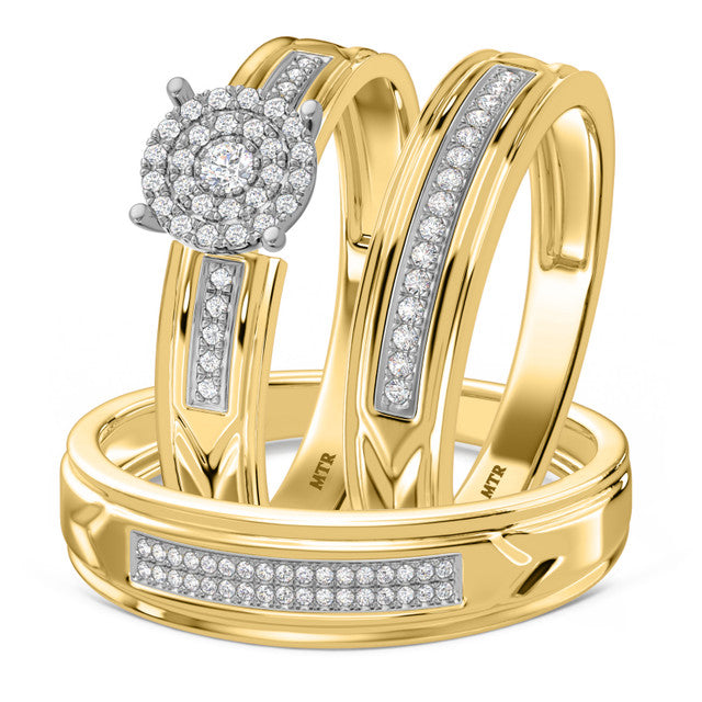 3.50Ct Round Cut Diamond Double Halo Engagement & Wedding Trio Ring Set